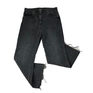 ASOS Women’s 100% Cotton Washed Black Straight Leg Raw Hem Jeans Size 32x28
